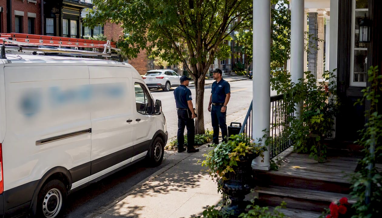 HVAC service van in local neighborhood