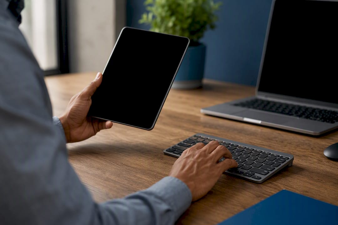 Hands updating Google Business Profile on tablet