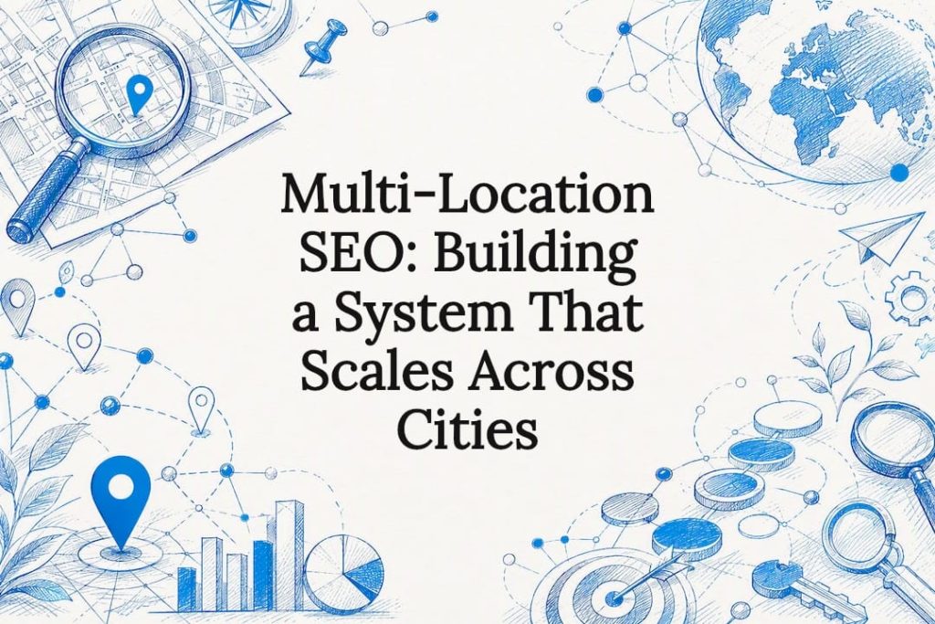 Decorative title card illustration for multi-location SEO article