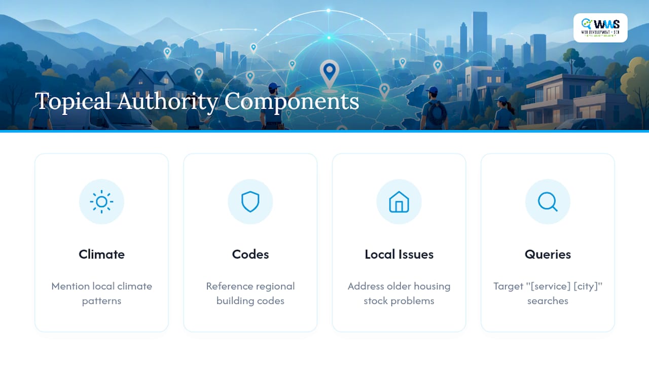Diagram of topical authority components for local SEO