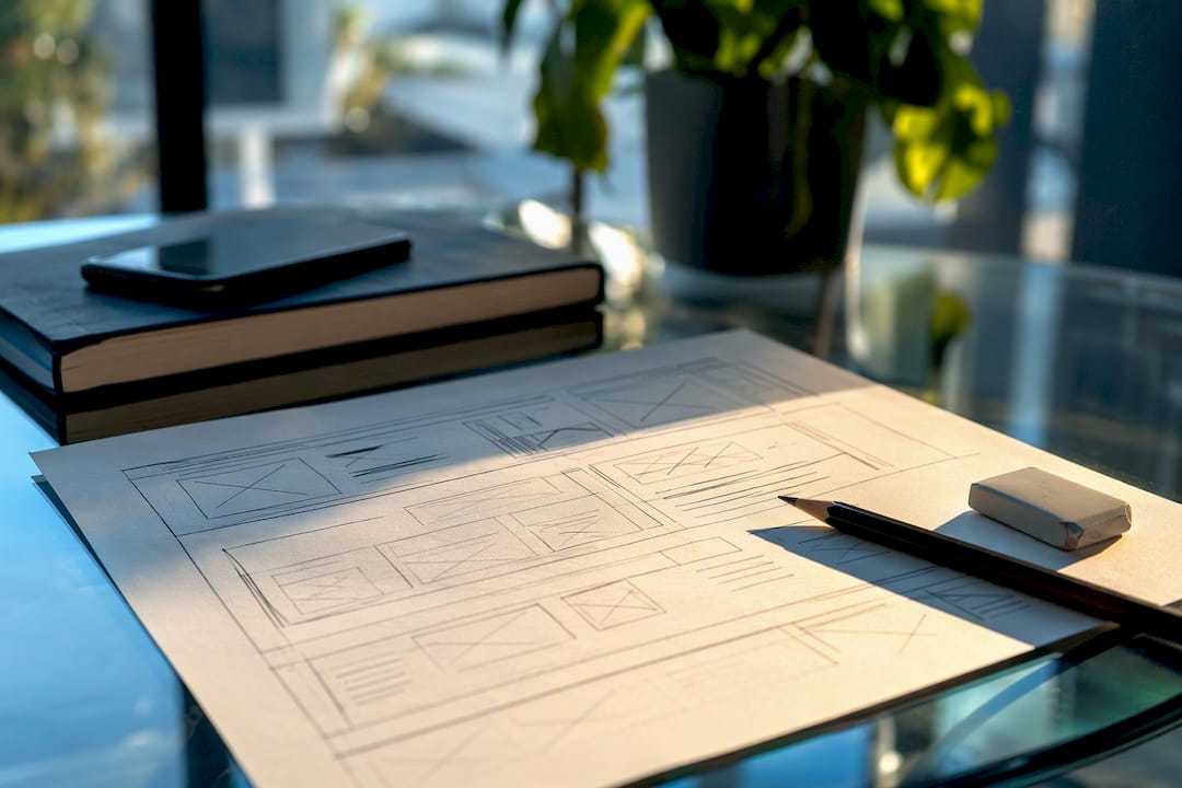 Hand-drawn service page wireframe sketch