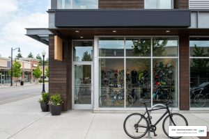 local bike shop website storefront with digital overlay