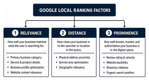 local ranking factors diagram showing relevance distance and prominence pillars