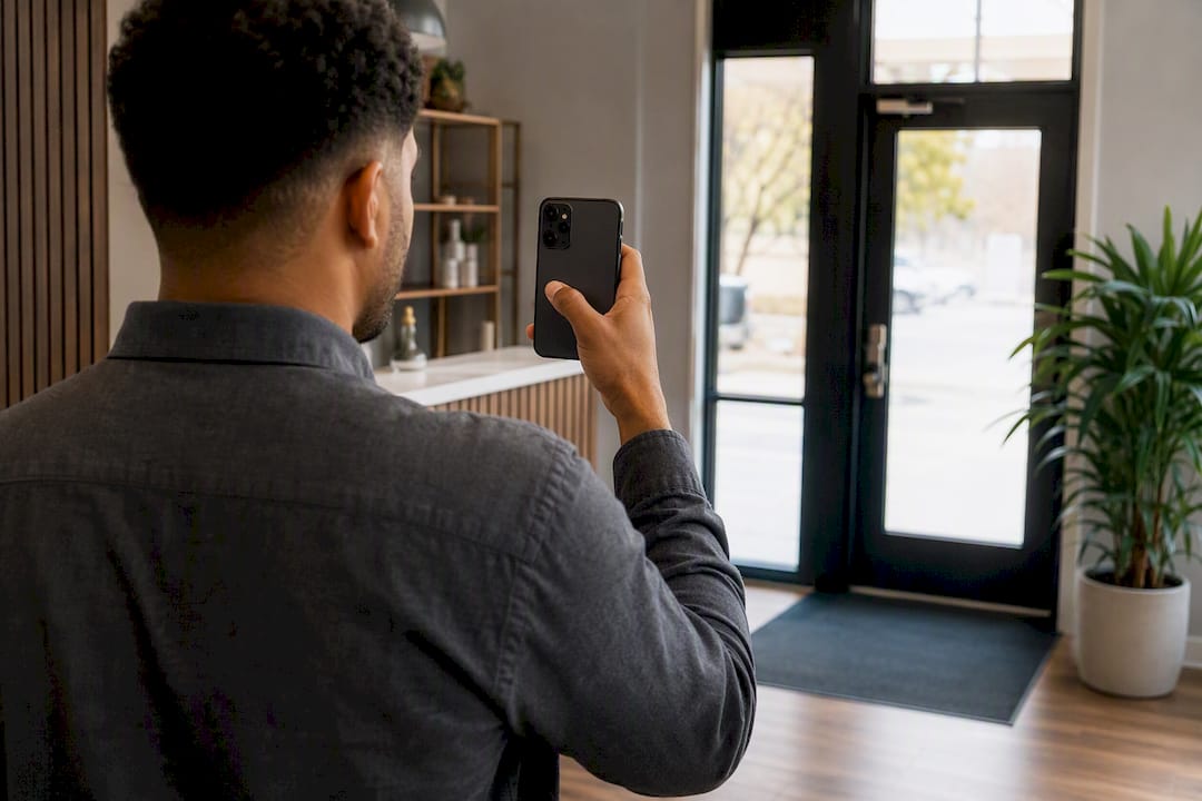Owner filming a business premises walkthrough