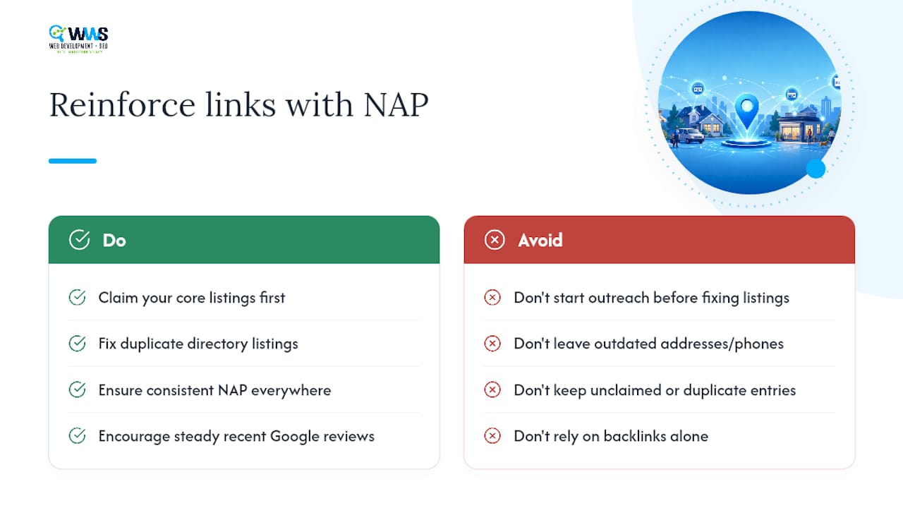 Why NAP Consistency and Reviews Reinforce Every Link You Build — overview diagram