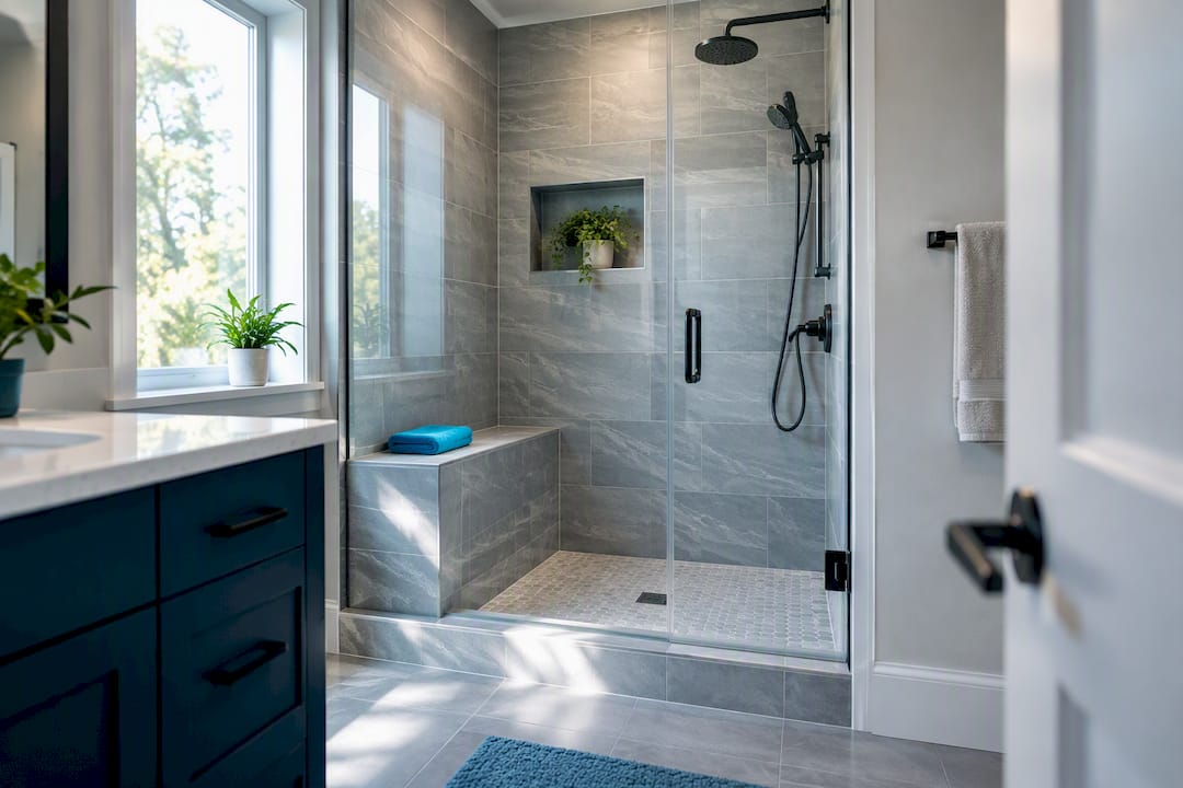 Completed walk-in shower renovation interior