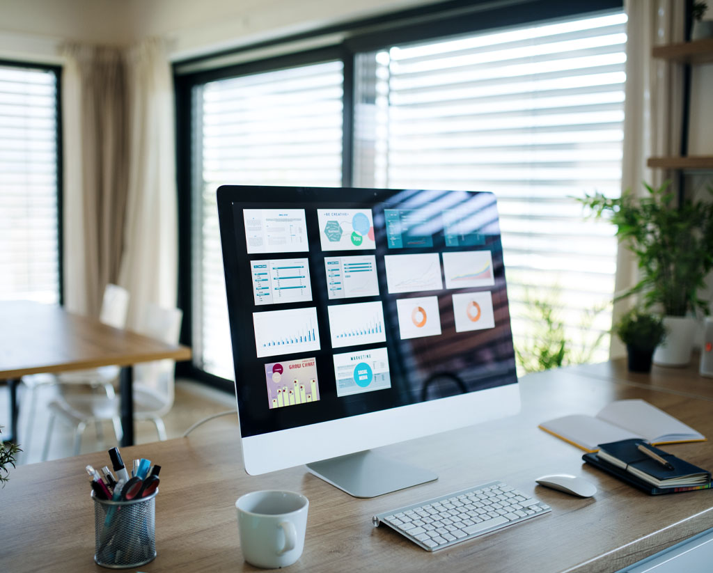 small business owner reviewing a local search dashboard